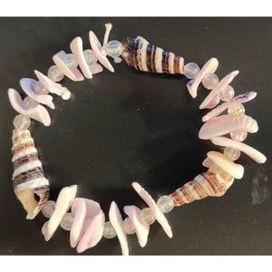Bracelet shells and beads stretchy 3 cones rest chips of shells Brown pink white